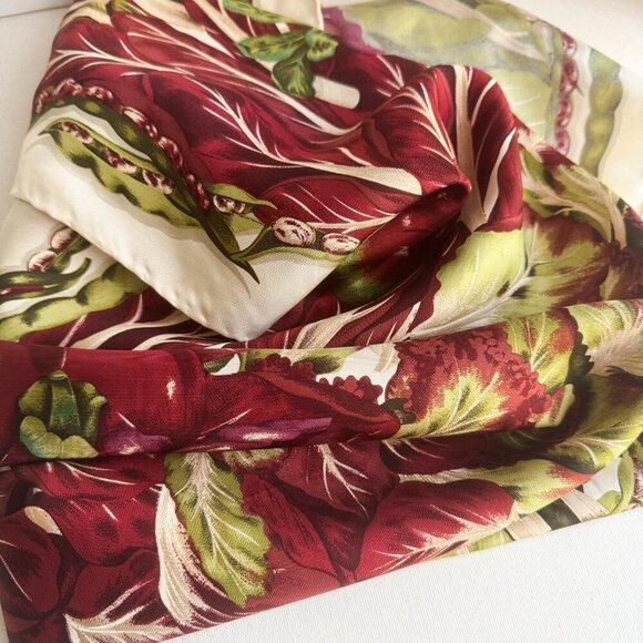 Vintage Aquascutum Vegetable Garden All Over Print Silk Twill Scarf - Picture 9 of 9